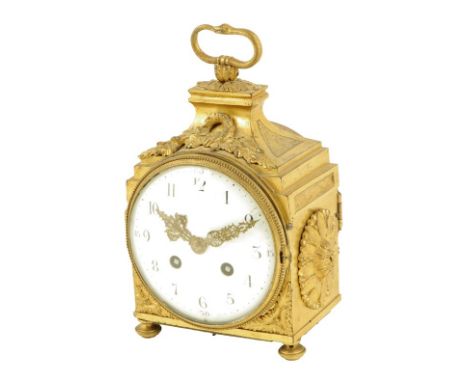 A late 19th century Pendule D'Officier, white enamel dial with Arabic numerals, drum movement numbered 1524 with lever platfo
