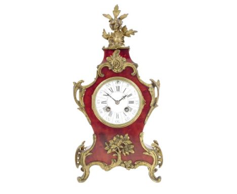 λ A French simulated tortoiseshell mantel clock, white enamel dial, striking movement by L.P. Japy & Cie, no. 4337, numbered 