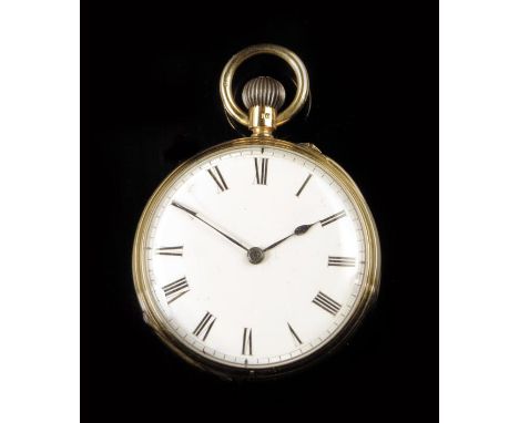 An 18ct gold keyless lever watch, full plate movement signed R. Woodroofe & Sons, Duke St, Liverpool, 2303, white enamel dial