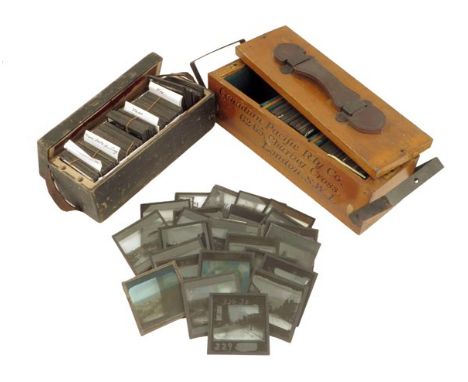 A quantity of lantern slides relating to Canada, mainly monochrome but some in colour, showing areas of the lumber business c