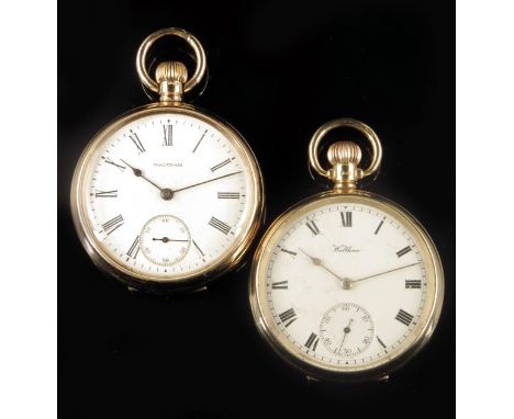 Two 9ct gold Waltham keyless lever watches, the first by AWW Co, Riverside, with screwed chatons and micrometer adjustment, i