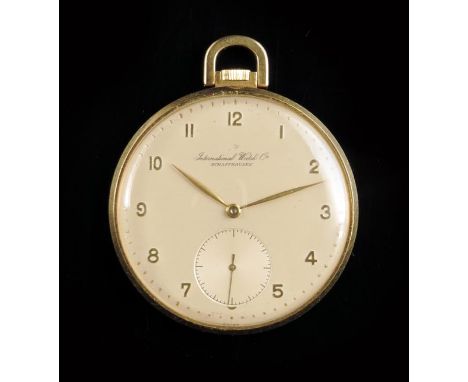 International Watch Co. An 18ct gold dress watch, signed silvered dial with raised gilt Arabic numerals, damascened nickel mo