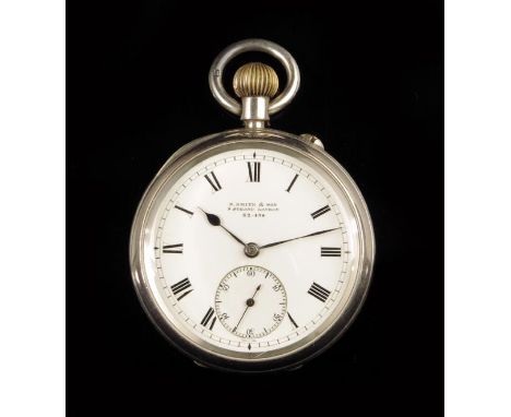 S. Smith & Son. A silver keyless lever watch, white enamel dial signed S. Smith & Son, 9 Strand, London, 82-498, fully signed