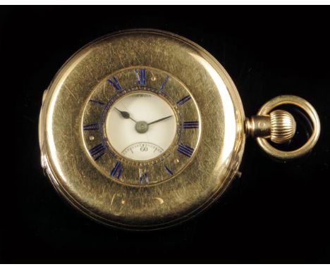 An 18ct gold half hunting cased keyless lever watch, three-quarter plate movement signed Phillips, 66 Regent St, London, no. 