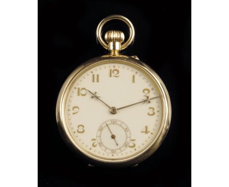 An 18ct gold keyless lever watch, three-quarter plate movement signed A & J Bell Ltd, 21 Trinity St, Leeds, no. 299433, the c