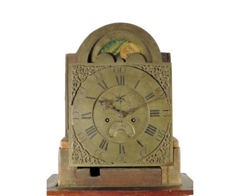 An eight day oak longcase clock, the 12 inch brass dial signed Merryweather, Birm.m, chapter ring with arcaded minutes, subsi