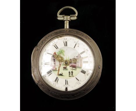 A silver repousse pair cased verge watch, signed Tarts, London, no. 7810, square baluster pillars, continental type bridge co