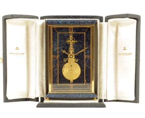 Jaeger LeCoultre, Ref. 481. A gilt brass and simulated lapis lazuli mantel timepiece, signed on the front glass, 8 day in-lin