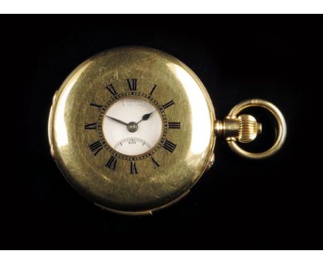 An 18ct gold minute repeating half hunting cased wristwatch, Swiss keyless lever damascened nickel movement with wolves tooth
