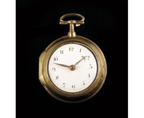 A gilt metal pair cased verge watch, signed Chas. Cabrier, London, no. 17621, fluted and scrolled column pillars, white ename