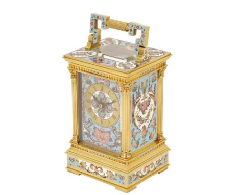 A very fine champleve enamel carriage clock, the repeating movement stamped for Richard & Cie, no. 80, original lever platfor