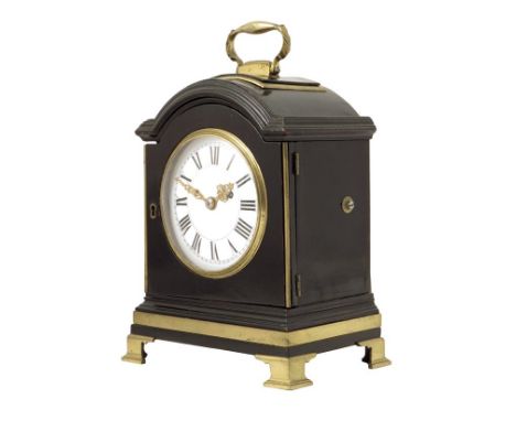A striking ebonised bracket clock of small size, 4.25 inch white enamel dial, circular plated two-train chain fusee movement 