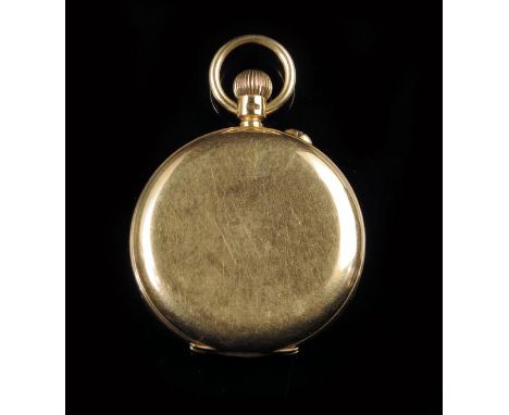 J.W. Benson. An 18ct gold hunting cased keyless lever watch, signed white enamel dial, gilt three-quarter plate movement sign