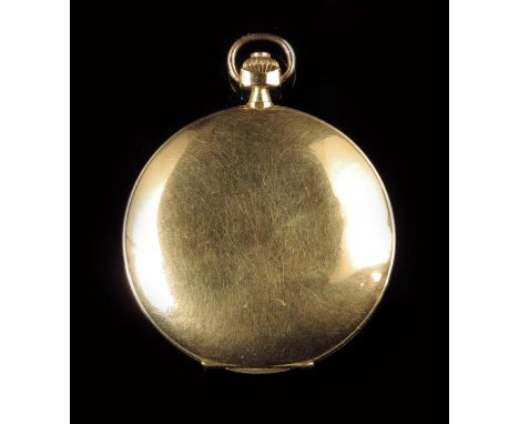 A 14k gold hunting cased dress watch, damascened keyless lever movement jewelled to the centre; champagne dial, cuvette and c