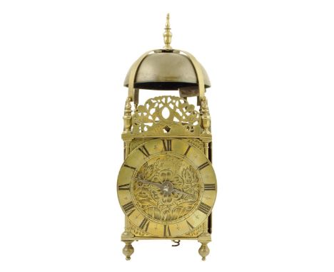 A rare Charles II striking lantern clock of long duration, the 6.5 inch chapter ring signed in the tulip engraved centre John