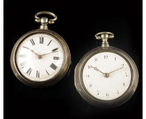 A silver pair cased verge watch, signed Chas. Gregson, London, no. 27381, white enamel dial with Arabic numerals, both cases 