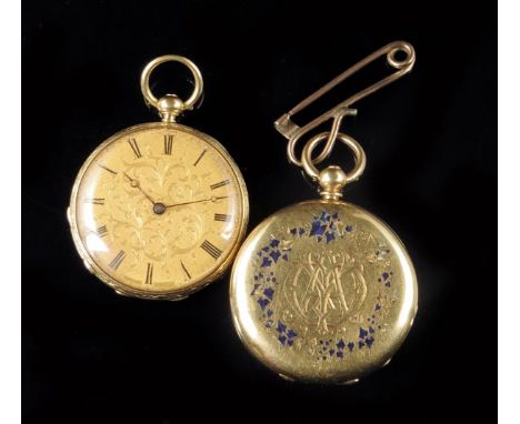A Swiss 18k gold cylinder watch, signed Mottu, Geneve, the cuvette inscribed Booth, Stephens Green, Dublin, foliate engraved 