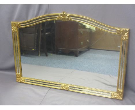REPRODUCTION GILT FRAMED OVERMANTEL MIRROR, 89cms H, 127cms W