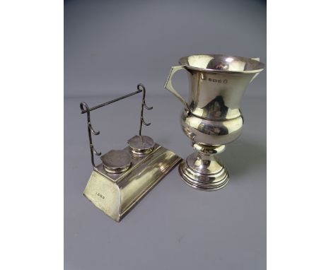 SILVER TROPHY &amp; DESK STAND, Birmingham 1934, 13.5cms H and Birmingham 1908, 12.5cms W respectively, 7.7 troy ozs gross, 2