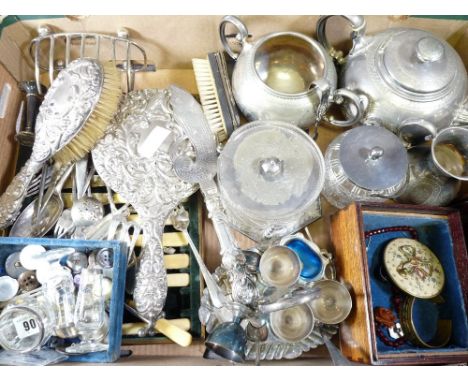 SILVER DRESSING TABLE BRUSH &amp; MIRROR, and assorted electroplate ETC