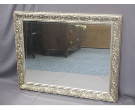 FANCY FRAMED REPRODUCTION OVERMANTEL MIRROR with bevelled edge, 95cms H, 119.5cms W