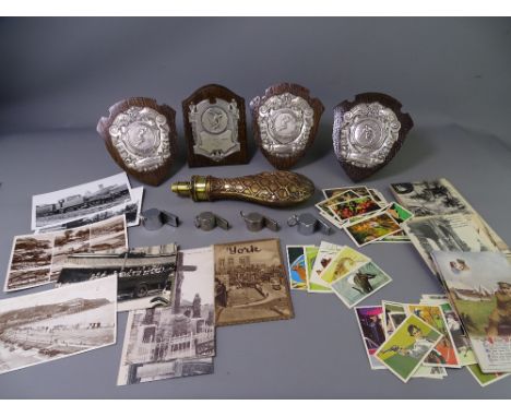 RAF ATHLETIC AWARDS ON SHIELDS, shot flask by James Barlow &amp; Co with tied rope decoration, WWI and other vintage postcard