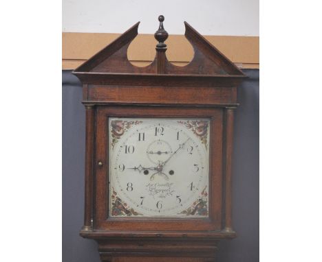 CIRCA 1830 OAK LONGCASE CLOCK by James Condliff Liverpool, 13in square dial with painted bird spandrels, the dial set with Ar