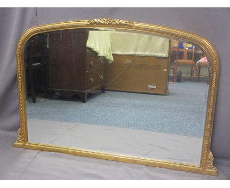 MODERN GILT FRAMED OVERMANTEL MIRROR, 92cms H, 139.5cms W
