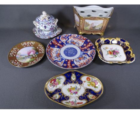 AMHERST, IMARI, NORITAKE and hand painted tableware, a selection including two early Cobalt gilt and floral decorated dishes,