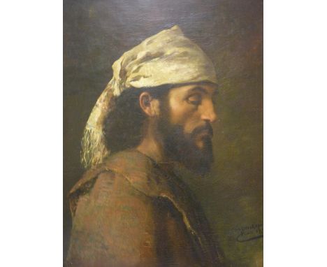 W A BREAKSPEARE oil on canvas - portrait of a solemn bearded young man, signed and dated 'Paris 1879', 60 x 50cms