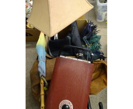 MIXED HOUSEHOLD - to include a Velos Solo pencil sharpener, vintage Actinea portable sun lamp, lampshade, blanket, deed box E
