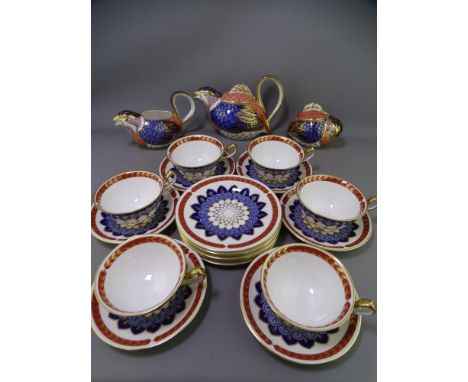 ROYAL CROWN DERBY QUAIL 15 PIECE TEA SERVICE consisting of teapot, milk jug and sugar bowl with cover, 6 cups, 6 saucers and 