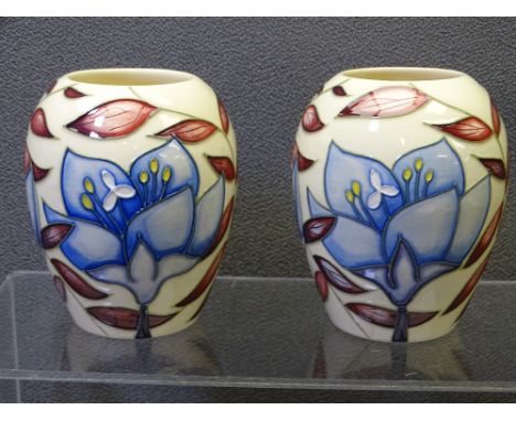 MOORCROFT JACOB'S LADDER, 9.5cm H vases, a pair, designed by Alicia Amison, impressed and painted factory marks to the base, 