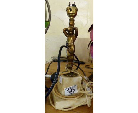 Brass figural lamp base on marble pedestal (not tested)