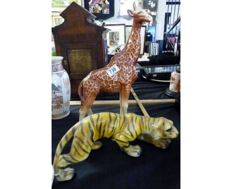 Large Melba giraffe, H ~ 42cm and large plaster tiger