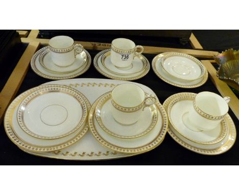 Spode Delphi teaware and matched gilded edged coffee cups, saucers and teaplates