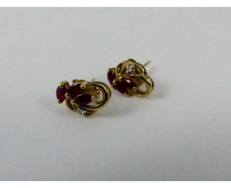 9ct gold ruby and diamond stud earrings