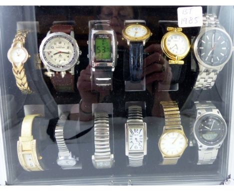 Metal watch display case with watch content to include Rotary, Carriage, Indiglo etc