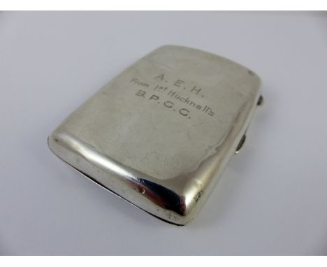 Silver cigarette case inscribed AEH from 1st Hucknalls, BPGG, 156g