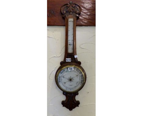 Oak cased aneroid barometer thermometer, B & A Butterfield, Bradford