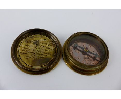 Brass pocket compass with world timer in copper
