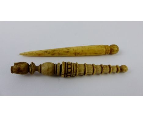 Antique ivory needle holder and a bone bodkin