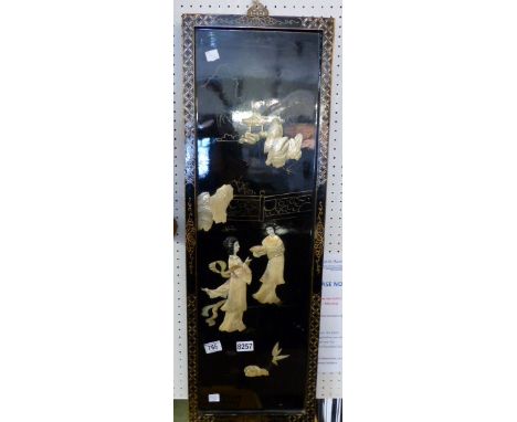 Oriental wall plaque with applied mother of pearl decoration