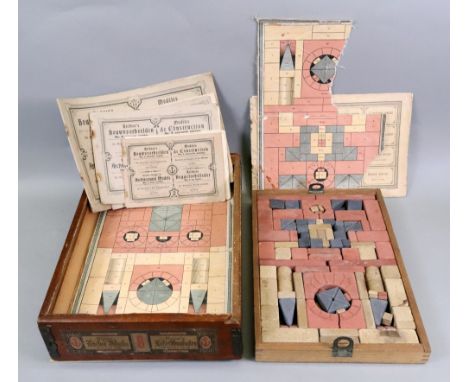 Richter's Designs for Architectural Models, Nos. 2, 4, 6 and 8, wooden box of stone building blocks with lift-out tray.