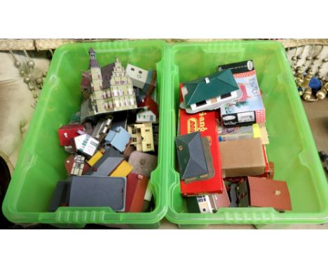 A Tri-ang Railways 'OO' gauge bridge, engine shed, a large collection of track and points, much boxed, large collection of Pl