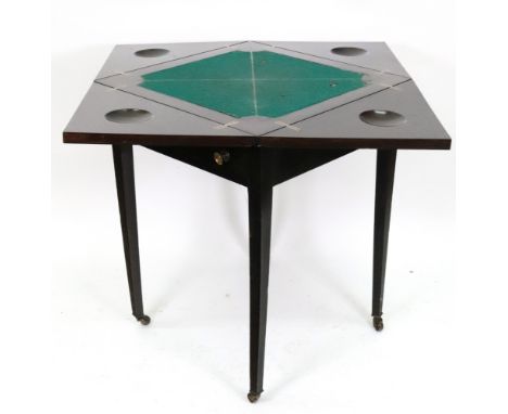 An Edwardian mahogany envelope top card table, 52cm square x 70cm high.