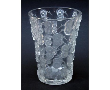 A Rene Lalique glass vase, etched signature 'R Lalique France' to base. H18cm. Condition - chip to foot rim, general wear to 