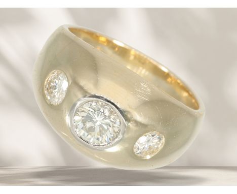 Ring: klassischer vintage Brillant-Bandring, ca. 1,1ct: Ca. Ø17mm, RG53, ca. 12g, 14K Gelbgold, im Verlauf gefertigt, hochgla