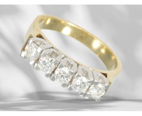 Ring: vintage Brillant-Goldschmiedering, ca. 0,74ct Brillanten, 14K Gold: Ca. Ø17,5mm, RG56, ca. 5,7g, 14K Gelbgold, besetzt 