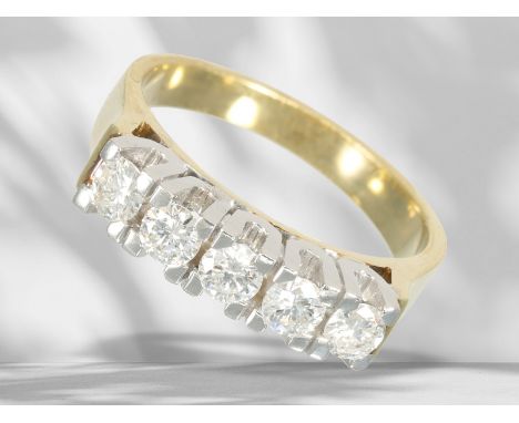 Ring: vintage Brillant-Goldschmiedering, ca. 0,74ct Brillanten, 14K Gold: Ca. Ø17,5mm, RG56, ca. 5,7g, 14K Gelbgold, besetzt 